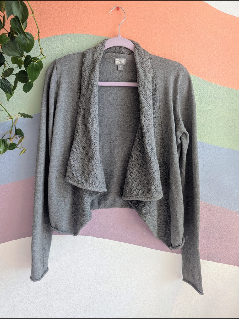 Converse Gray Open-Front Draped Cardigan